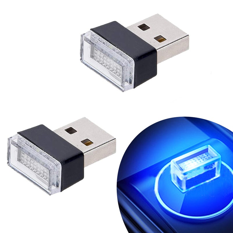 Febrytold 2 Pcs Blue Universal Mini USB LED Car Interior Ambient Atmosphere Lights for Car Interior Trunk Ambient Atmosphere - Image 1